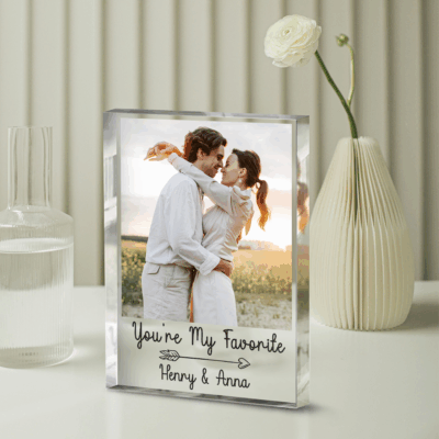 Custom photo collage acrylic plaque with personalized couple photos – romantic engagement and Valentine’s Day keepsake gift.