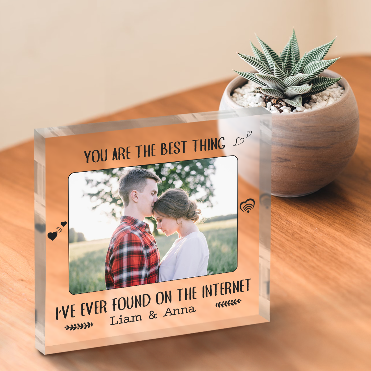 Best Thing I’ve Found on the Internet picture plaque with custom photo – met online gift for boyfriend or girlfriend, Valentine’s Day acrylic plaque