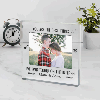 Best Thing I’ve Found on the Internet picture plaque with custom photo – met online gift for boyfriend or girlfriend, Valentine’s Day acrylic plaque