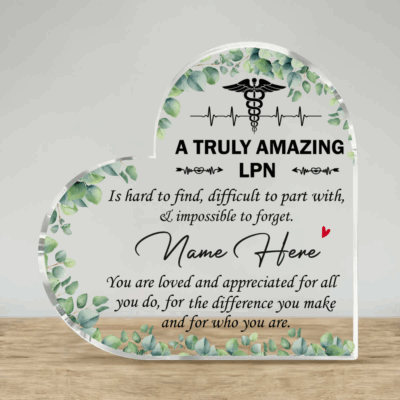 Personalized LPN acrylic plaque with custom nurse name – licensed practical nurse graduation and nurse appreciation keepsake gift.
