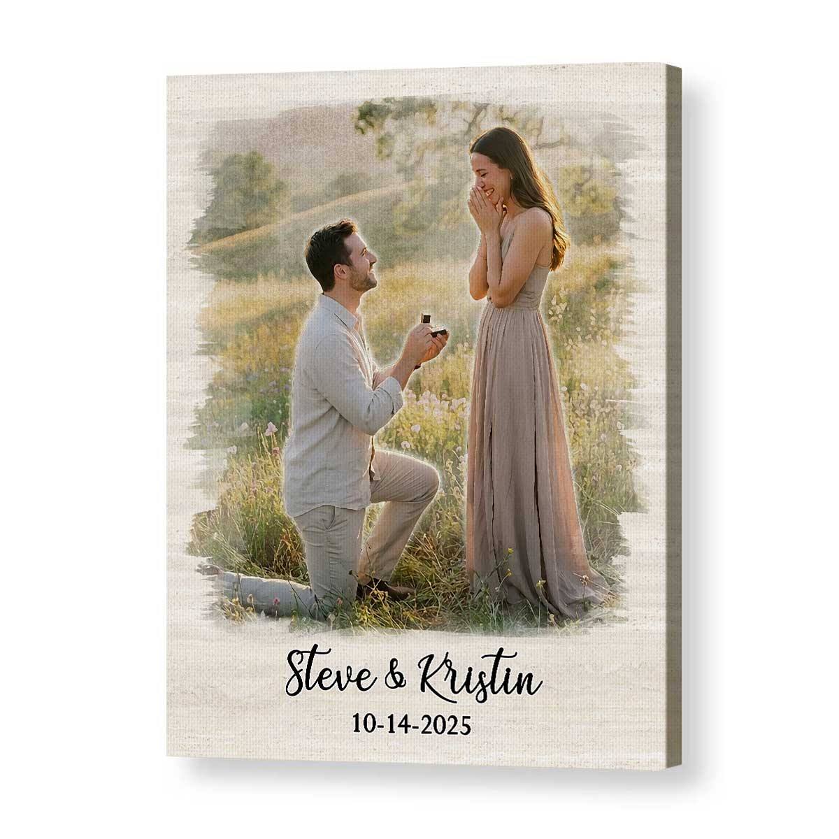 Personalized Couple Proposal Portrait Canvas – Custom Watercolor Portrait From Photo, Couple Proposal Gift, Engagement Gift for Him Her 1 Personalized couple proposal portrait canvas with custom watercolor artwork from photo – romantic engagement and proposal gift for couples.
