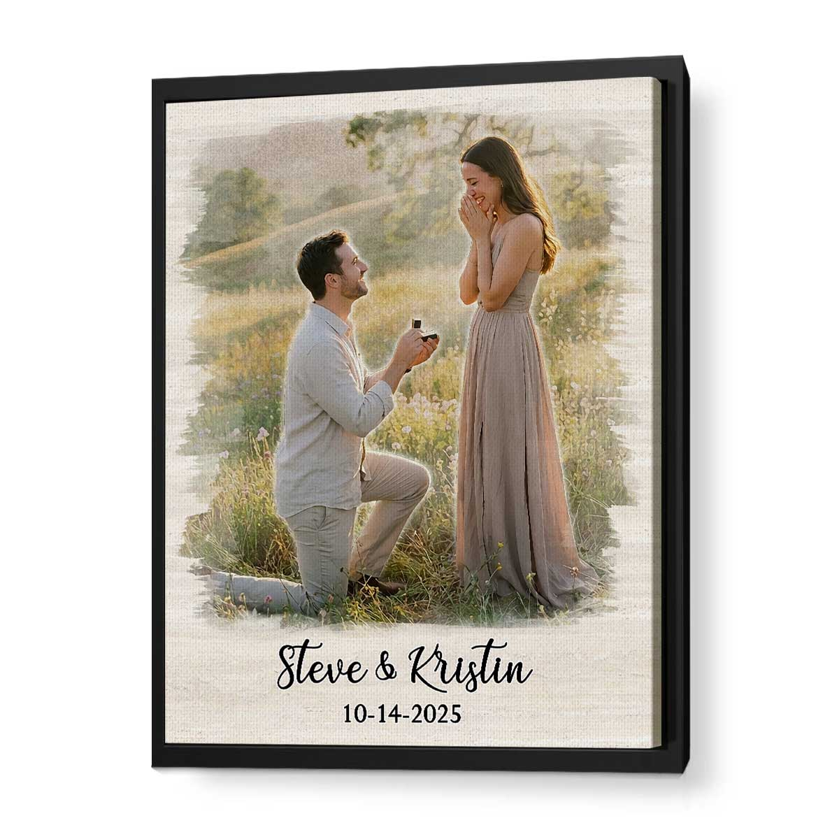 Personalized Couple Proposal Portrait Canvas – Custom Watercolor Portrait From Photo, Couple Proposal Gift, Engagement Gift for Him Her 5 Personalized couple proposal portrait canvas with custom watercolor artwork from photo – romantic engagement and proposal gift for couples.
