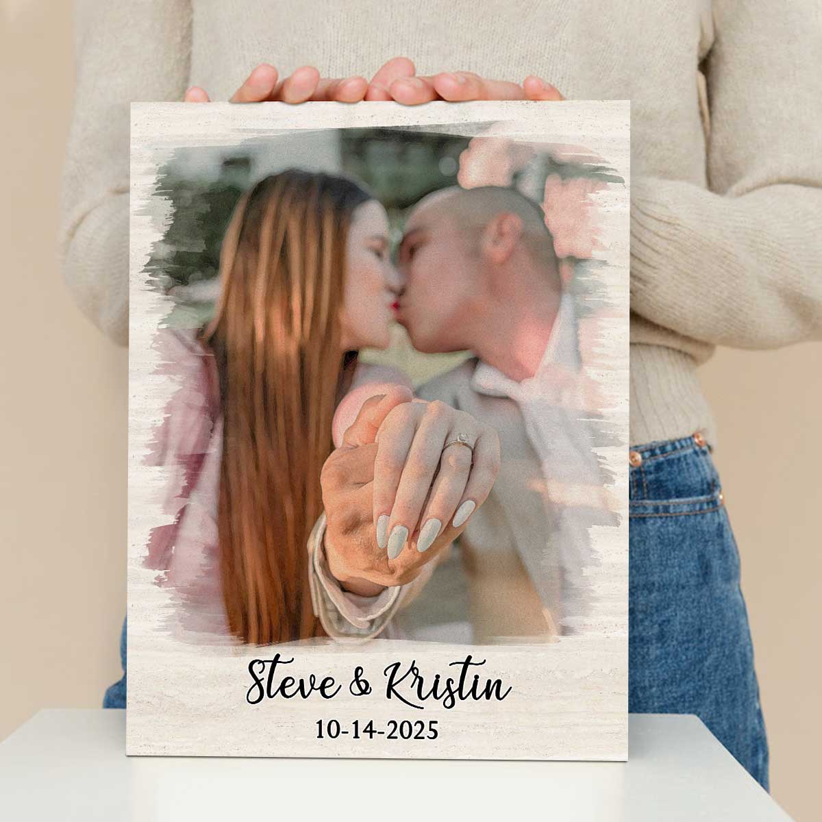 Personalized Couple Proposal Portrait Canvas – Custom Watercolor Portrait From Photo, Couple Proposal Gift, Engagement Gift for Him Her 3 Personalized couple proposal portrait canvas with custom watercolor artwork from photo – romantic engagement and proposal gift for couples.