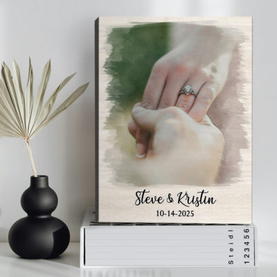 Personalized couple proposal portrait canvas with custom watercolor artwork from photo – romantic engagement and proposal gift for couples.