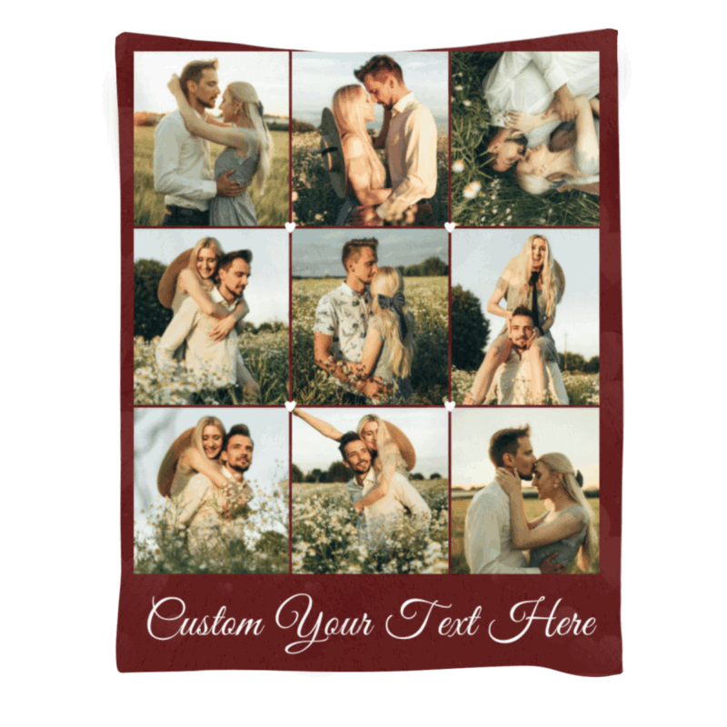 Personalized photo collage blanket with custom images – romantic memory fleece gift for anniversary or Valentine’s Day.