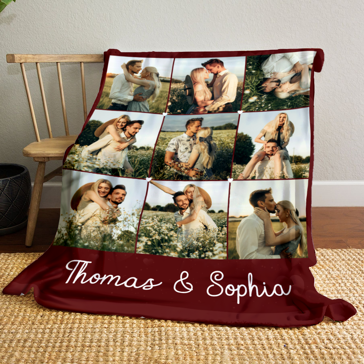 Personalized photo collage blanket with custom images – romantic memory fleece gift for anniversary or Valentine’s Day.