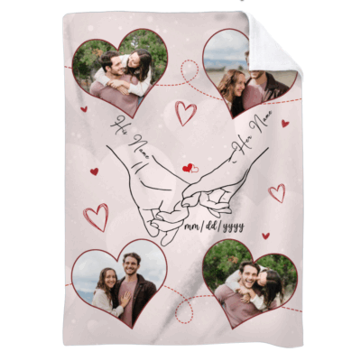 Personalized couple photo blanket with custom names and date – romantic Valentine’s, anniversary, or wedding gift.