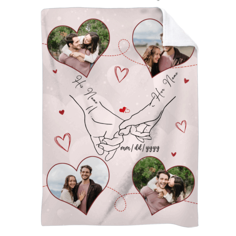 Personalized couple photo blanket with custom names and date – romantic Valentine’s, anniversary, or wedding gift.