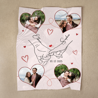 Personalized couple photo blanket with custom names and date – romantic Valentine’s, anniversary, or wedding gift.