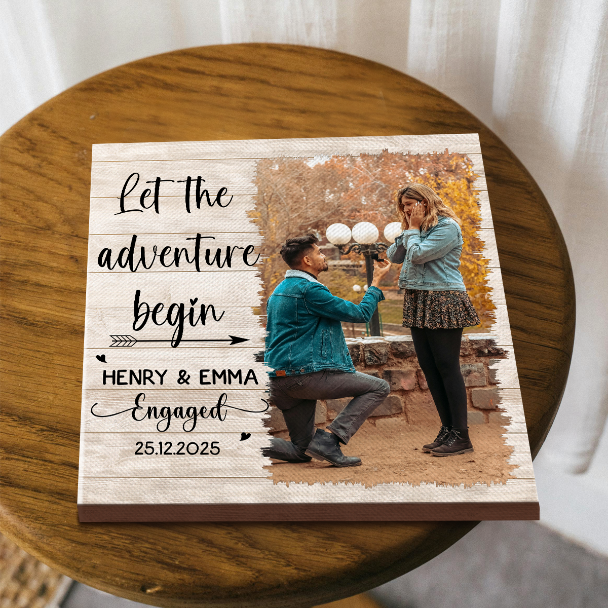 Personalized engagement photo canvas – custom engagement gift for couples and newly engaged friends.