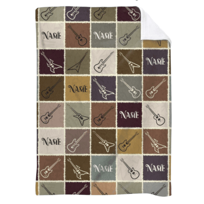 Personalized guitar blanket with custom name – cozy music blanket gift for guitarist and music lovers.