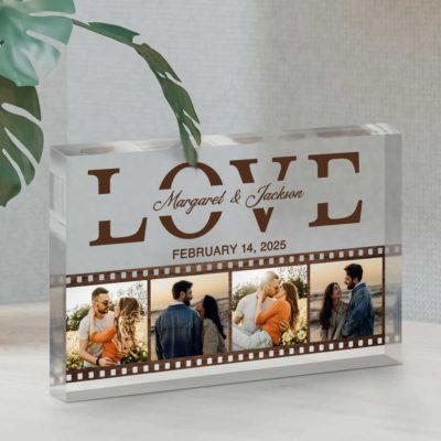 Personalized Couple Photo Collage Plaque - Valentine Gift for Lover with multiple romantic photos, custom couple names and date, Valentine gift for lover, love keepsake for couple
