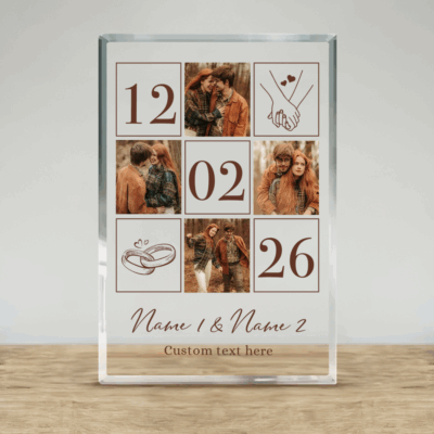 Personalized Acrylic Couple Photo Collage - Gift for Couple with multiple couple photos, custom names, date and message, Valentine gift for him or her, romantic keepsake for couple.