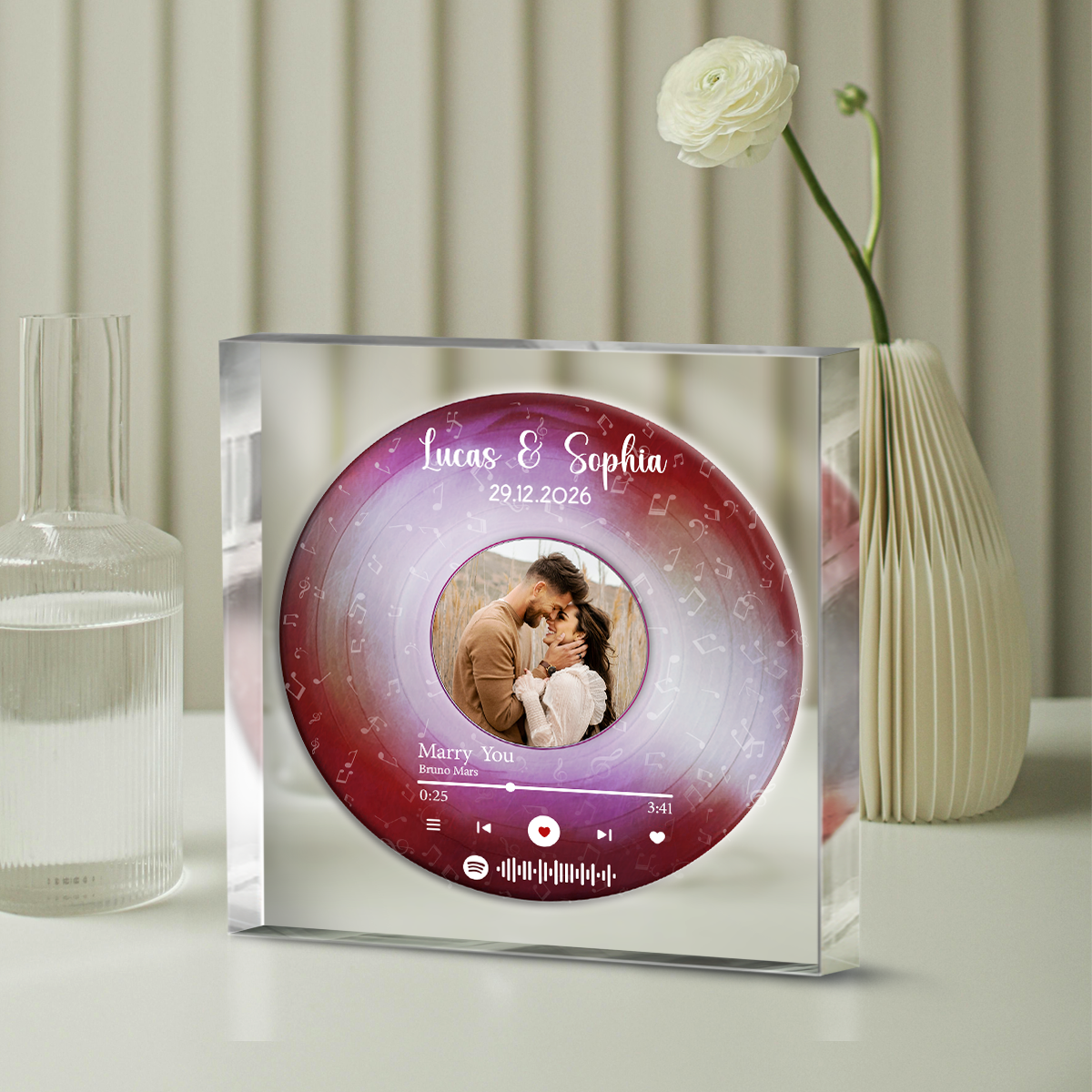 Personalized song vinyl record acrylic plaque with photo – romantic anniversary gift for boyfriend or husband.