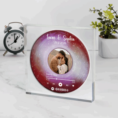 Personalized song vinyl record acrylic plaque with photo – romantic anniversary gift for boyfriend or husband.