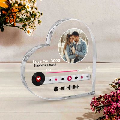 Custom acrylic music plaque with Spotify code – personalized song anniversary gift for couples.