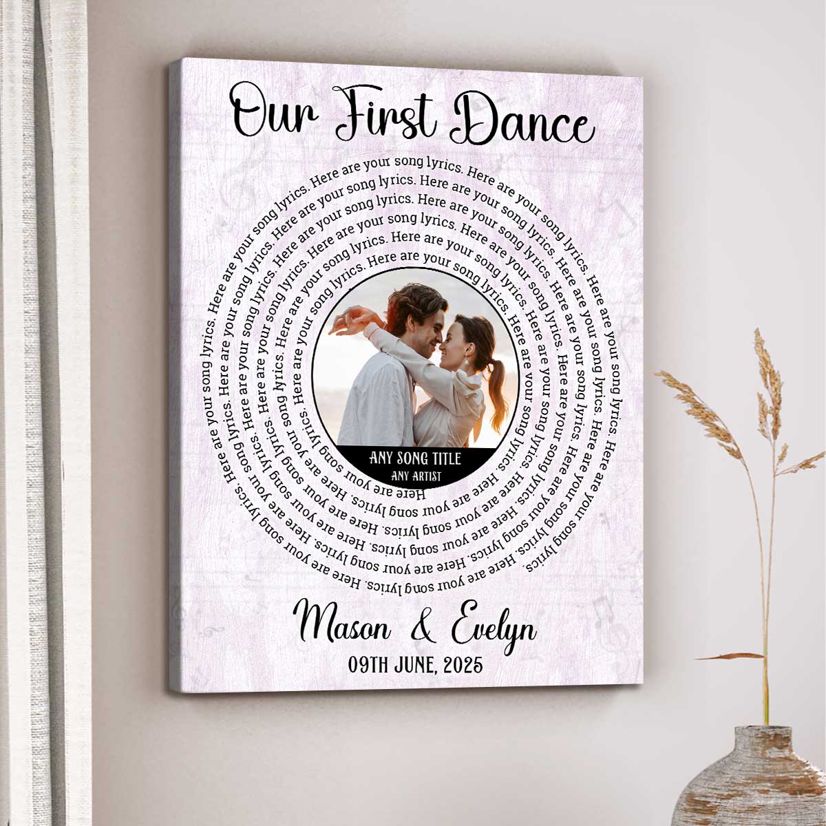 Custom Song Lyrics Print - Personalized Valentine Gift for Him Her, Anniversary Wedding Song Gifts, First Dance Music Wall Art 1 Custom song lyrics wall art – personalized anniversary and wedding song gift for couples.