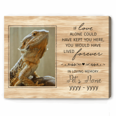 Personalized bearded dragon memorial canvas with custom photo – sympathy gift for reptile owners.