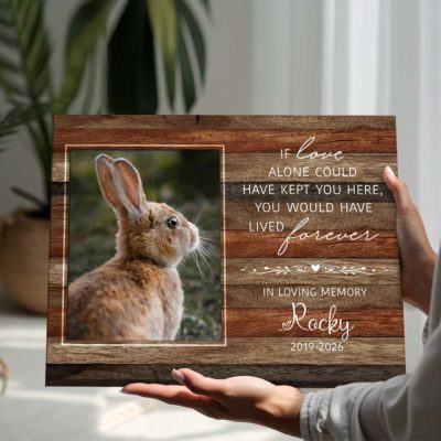 Personalized rabbit memorial canvas with photo and name – sympathy gift for bunny owners and remembrance keepsake.
