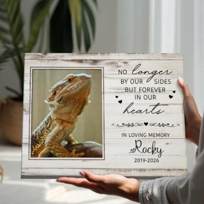 Personalized bearded dragon memorial canvas with custom photo – sympathy gift for reptile owners.