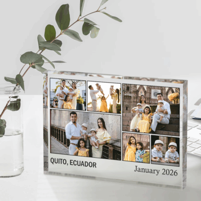 Personalized travel photo collage acrylic plaque – custom travel memories keepsake gift for travelers.
