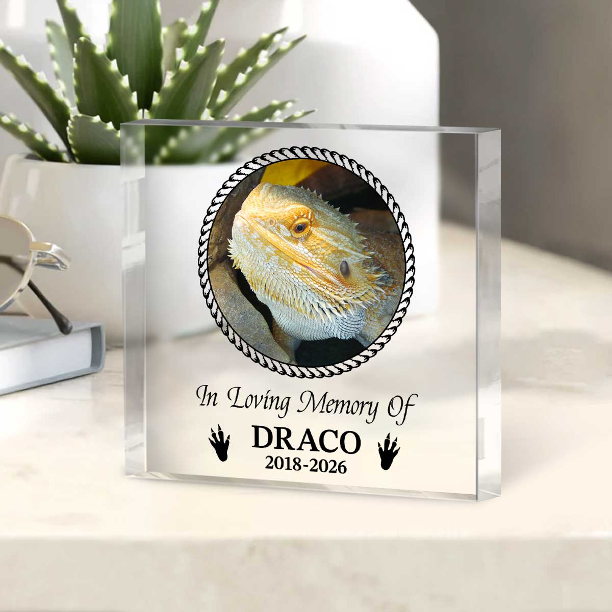 Personalized bearded dragon memorial plaque – custom pet loss keepsake and sympathy gift for reptile lovers.