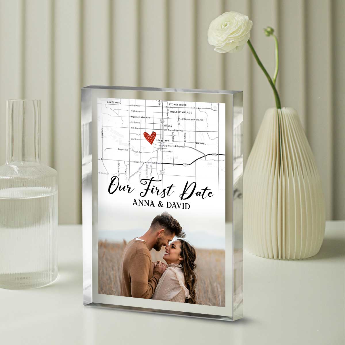 Personalized first date map acrylic block – custom location keepsake for Valentine’s Day and anniversary gift.