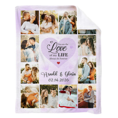 Personalized Couple Photo Collage Blanket - Couple Valentines Gift with multiple romantic photos, custom couple names and date, Valentine gift for couple, cozy picture collage blanket.
