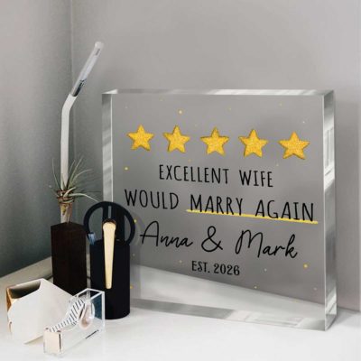 Personalized wife rating acrylic plaque – funny anniversary and Valentine’s Day gift for wife.