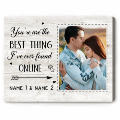 Personalized online dating anniversary canvas with photo – best thing I found online Valentine gift for boyfriend or girlfriend.
