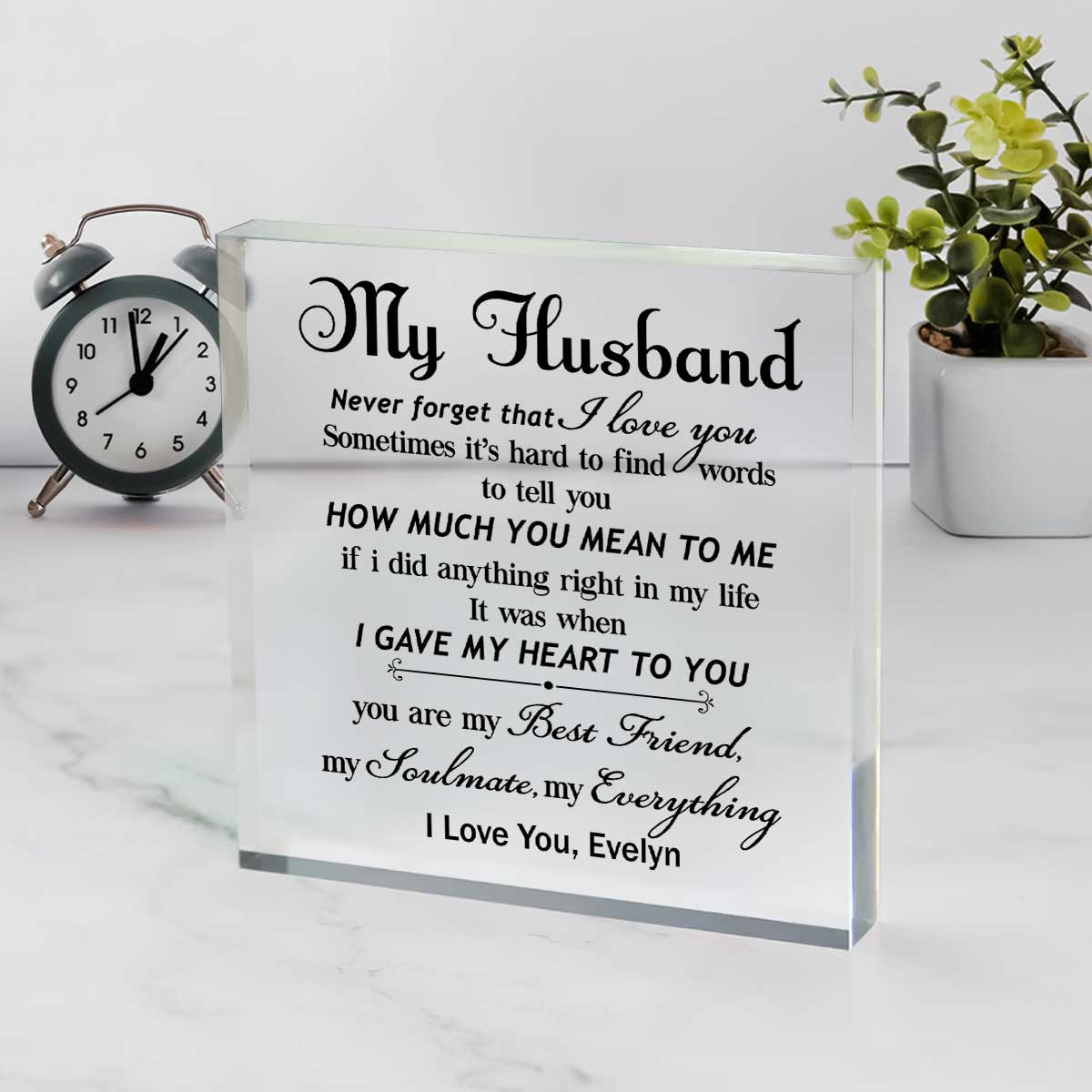 Personalized To my husband plaque – romantic Valentine’s Day keepsake gift from wife with love message.