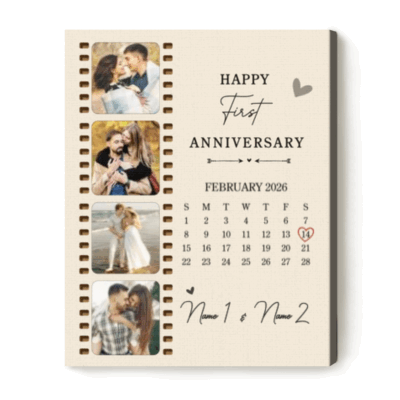 Personalized 1st anniversary calendar canvas – custom first year anniversary gift for husband or boyfriend.