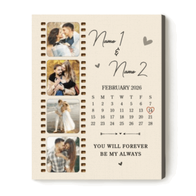 Custom photo print with calendar – personalized couples anniversary and Valentine’s Day wall art keepsake.