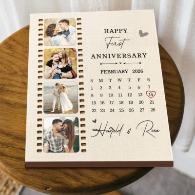 Personalized 1st anniversary calendar canvas – custom first year anniversary gift for husband or boyfriend.