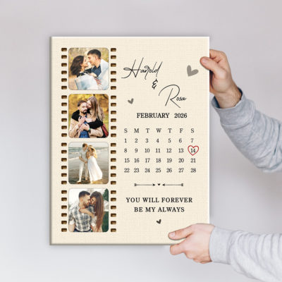 Custom photo print with calendar – personalized couples anniversary and Valentine’s Day wall art keepsake.
