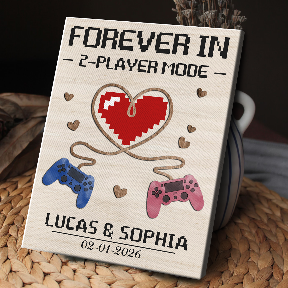 Couples Gamers Personalized Canvas With Names, Video Game Anniversary Gift, Gamers Couple Gift, Gaming Room Decor
