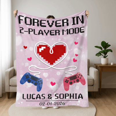 Personalized Gamer Couple Fleece Blanket, Gamer Wedding Gift, Couple Gaming Gift, Valentine Gifts For Gamers Couple