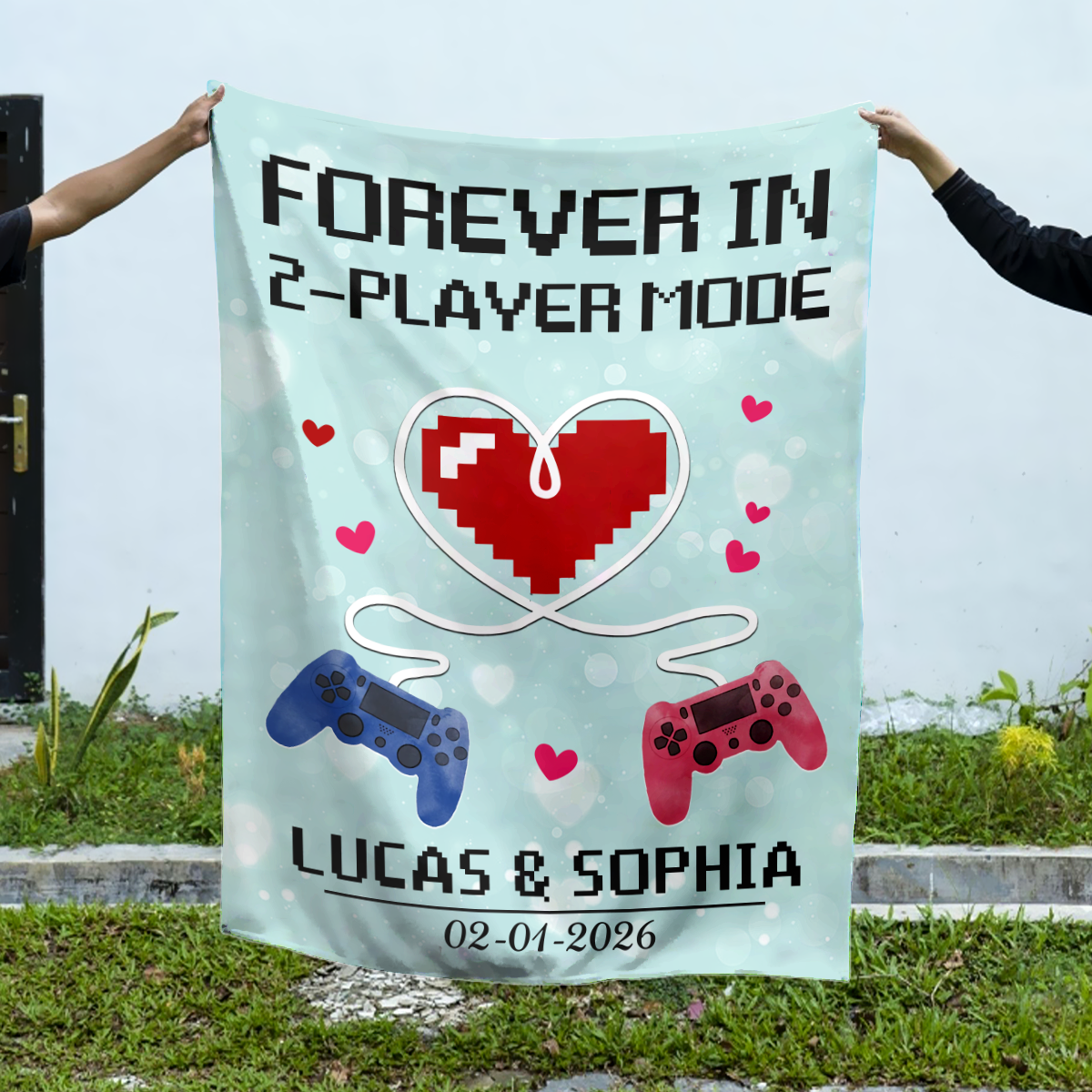 Personalized Gamer Couple Fleece Blanket, Gamer Wedding Gift, Couple Gaming Gift, Valentine Gifts For Gamers Couple
