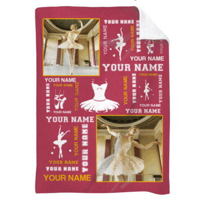 Personalized ballet blanket with photo and name – custom dancer and ballerina gift for recital or dance team.