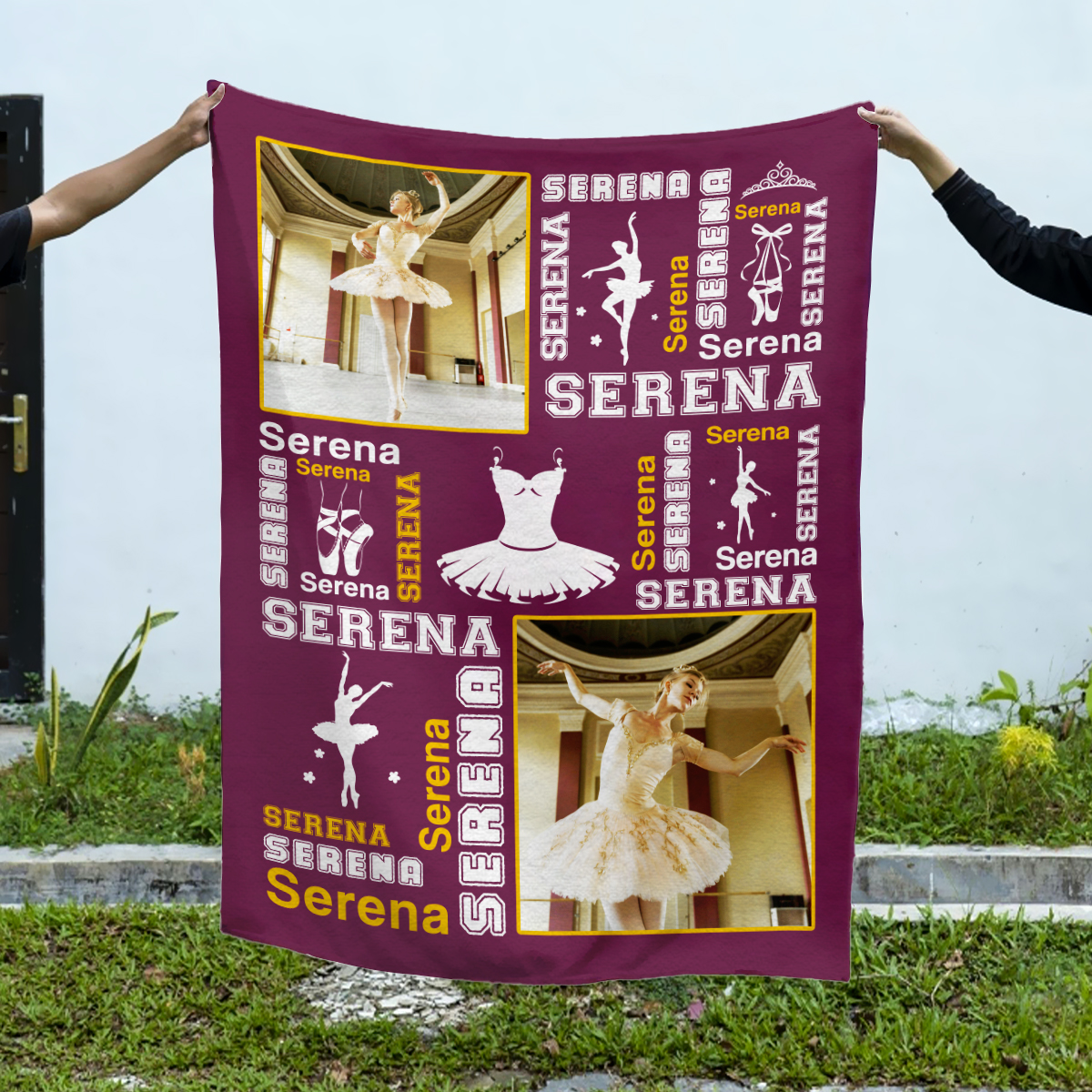 Personalized ballet blanket with photo and name – custom dancer and ballerina gift for recital or dance team.