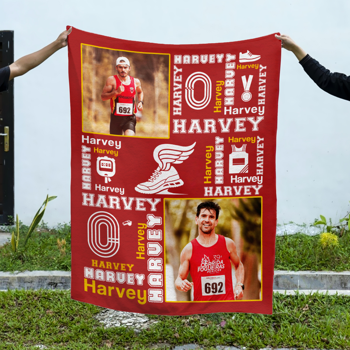 Personalized Running Blanket - Custom Name Runner Gift, Track and Field Blanket, Track Team or Coach Appreciation Gift, Marathon Runner Gift 1 Personalized running blanket with custom name – track and field runner gift and marathon keepsake.