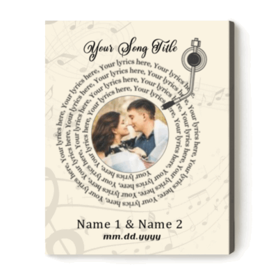 Custom Photo Vinyl Lyrics Canvas - Valentines Gift with couple photo in center, personalized song lyrics, names and date, Valentine gift, wedding song lyrics wall art, personalized music lover gift.