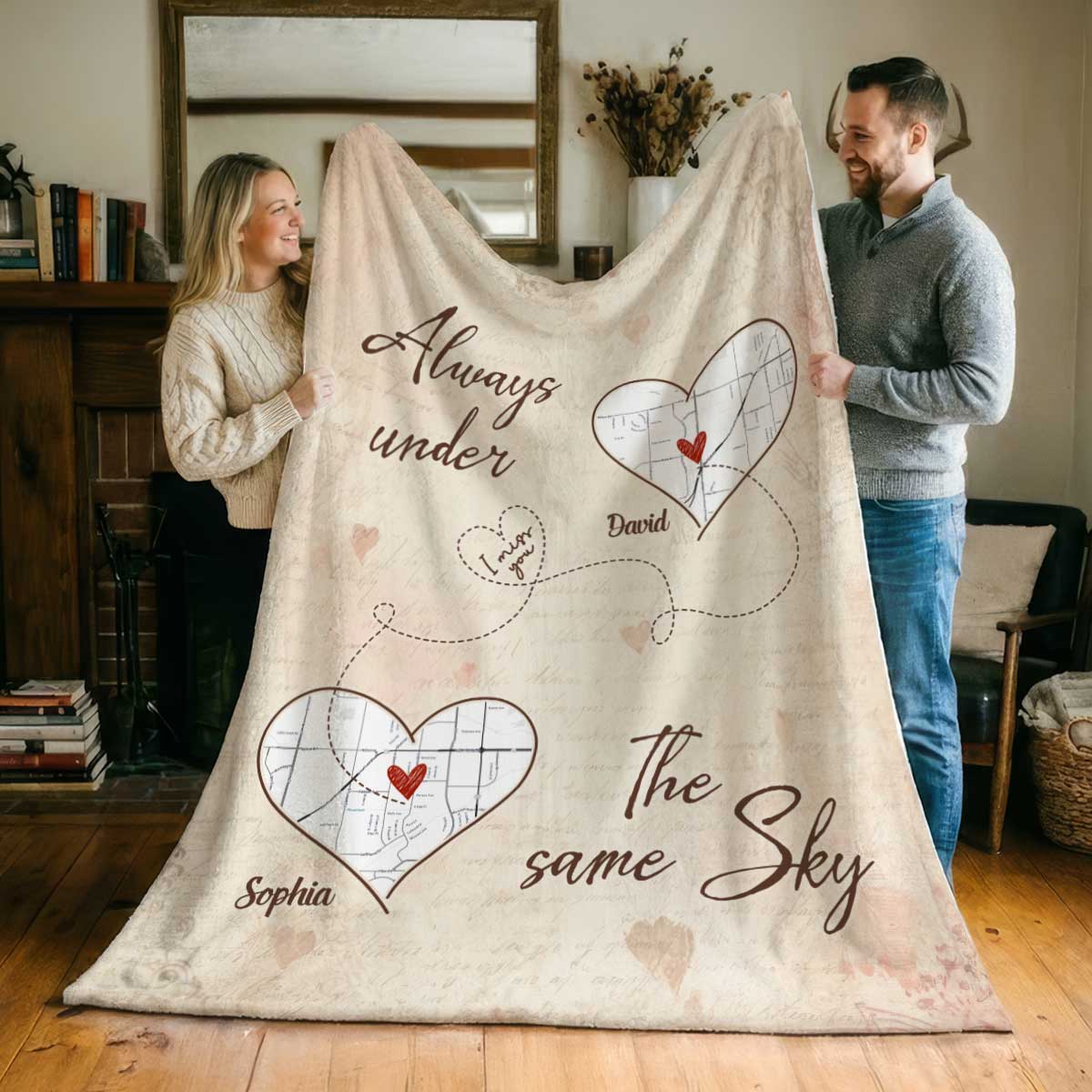 Custom long distance relationship blanket – personalized Valentine’s gift for couples living apart.