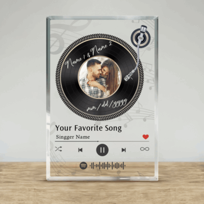 Personalized Song Code Acrylic Plaque - Valentines Day Gift with vinyl record design, custom couple photo, names and date, Spotify-style song code keepsake, Valentine’s Day gift for couple.