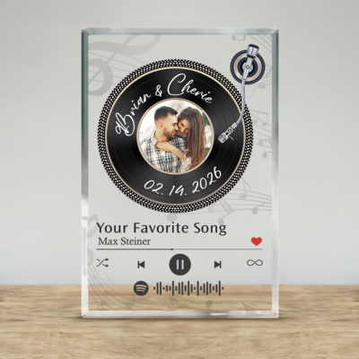 Personalized Song Code Acrylic Plaque - Valentines Day Gift with vinyl record design, custom couple photo, names and date, Spotify-style song code keepsake, Valentine’s Day gift for couple.