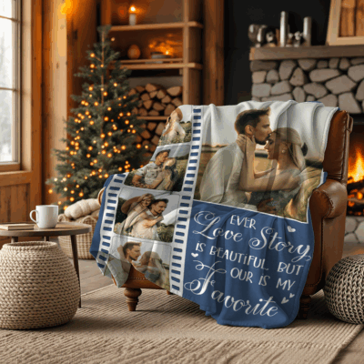 Personalized Couple Blanket with Film Strip Photos, Custom Love Story Gift, Wedding & Anniversary Gift