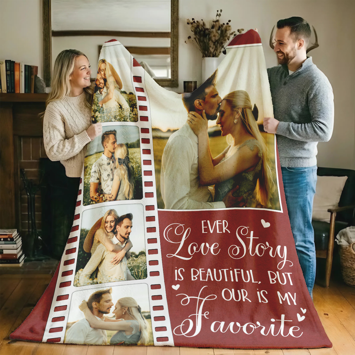 Personalized Couple Blanket with Film Strip Photos, Custom Love Story Gift, Wedding & Anniversary Gift