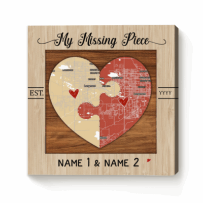 Personalized heart map puzzle print – custom location puzzle gift for couples, anniversary or Valentine’s Day keepsake.