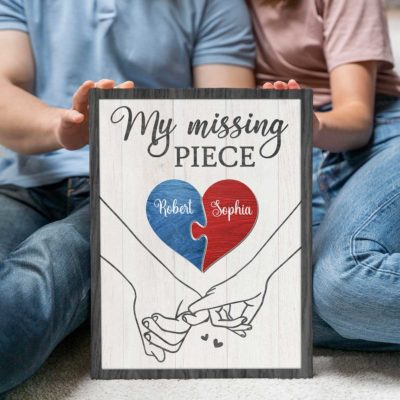 Personalized my missing piece sign – puzzle piece couple gift and romantic Valentine’s or anniversary keepsake.