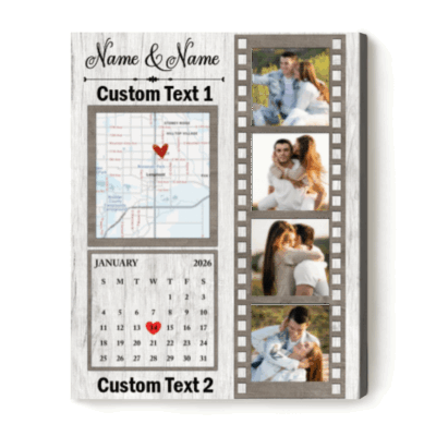 Custom Photo Canvas with Calendar, Personalised Couples Anniversary Gift, Ideal for Valentines Day Gift, Couple Wall Art